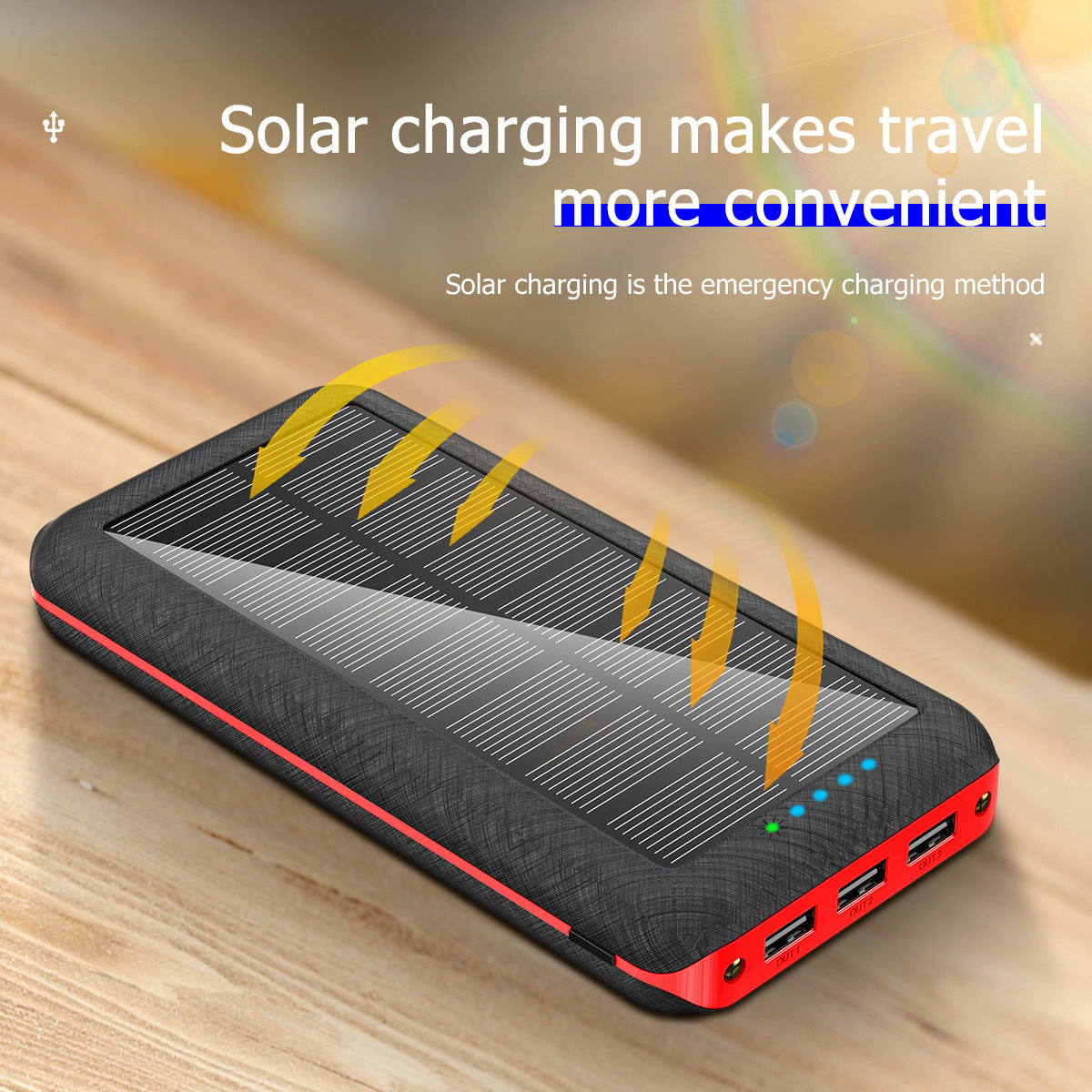 3Usb Wireless Solar Power Bank Double Lights