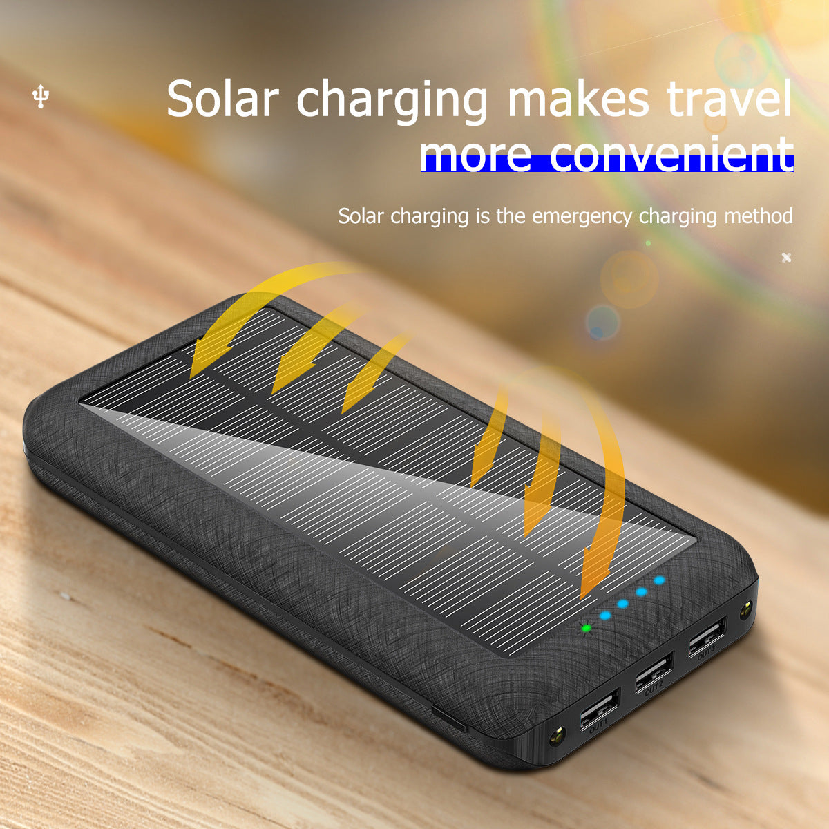 3Usb Wireless Solar Power Bank Double Lights