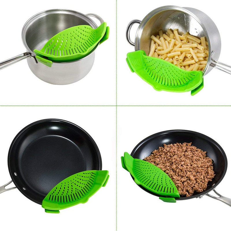 Clip-on Pan Pot Strainer, Anti-spill Pasta Pot Strainer,  Food Grade Silicone, Rice Fruit Colander Strainer